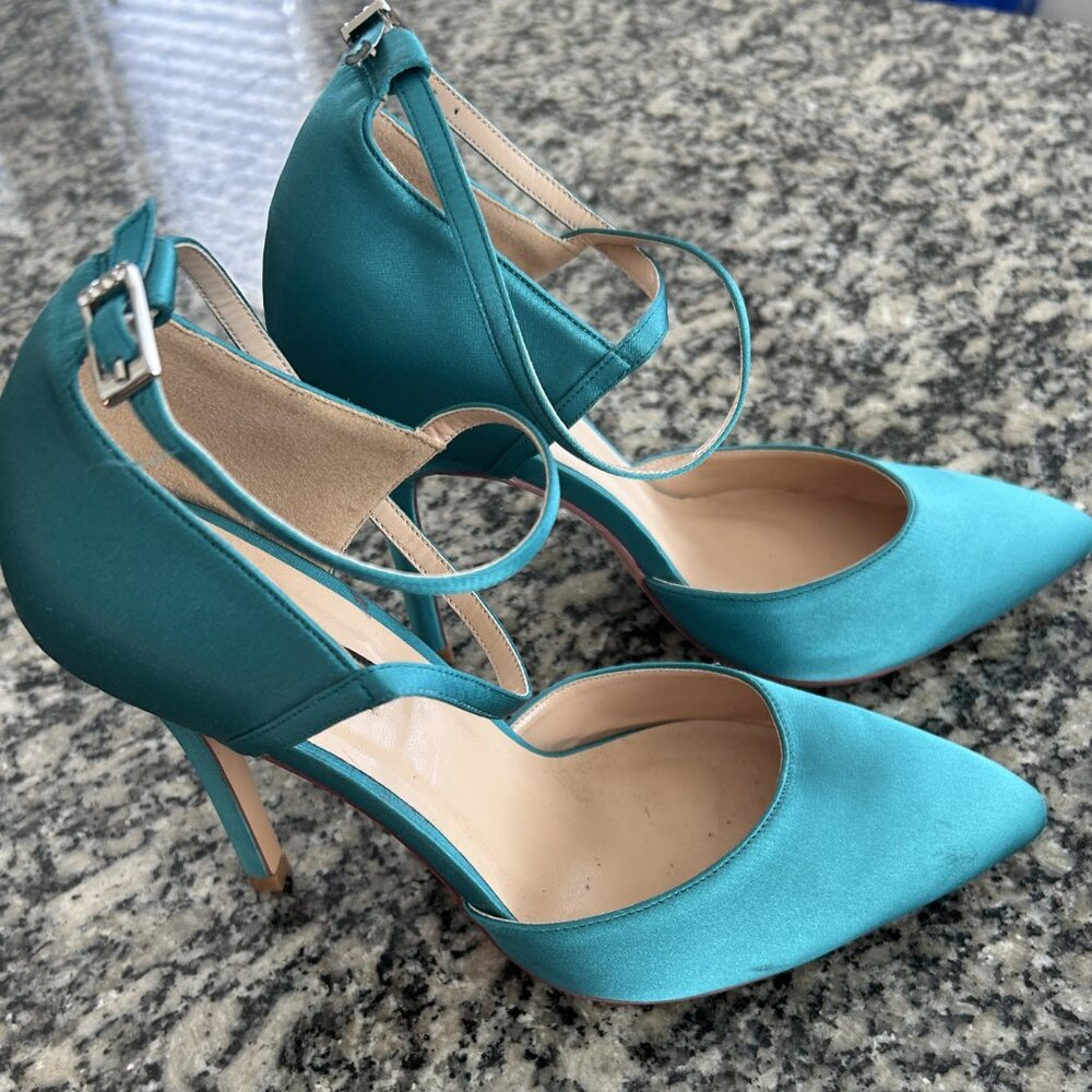 ERIJUNOR Women’s Satin Stiletto Heels - Teal Color Size 7 (PRICE DROP AGAIN !!!)